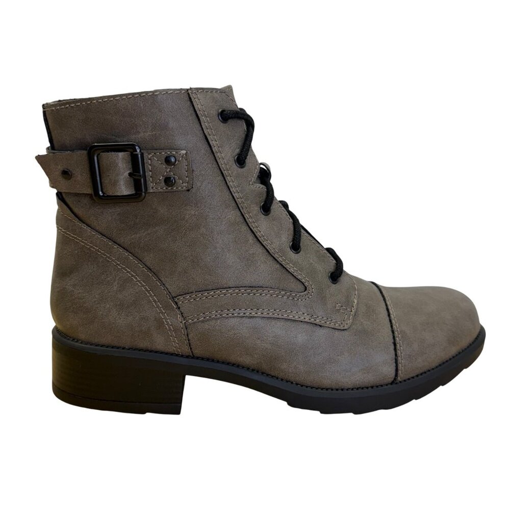Madden Girl Taupe Lace-Up & Side Zipper With Buckle Detail Dellah Boots Sz 9.5M